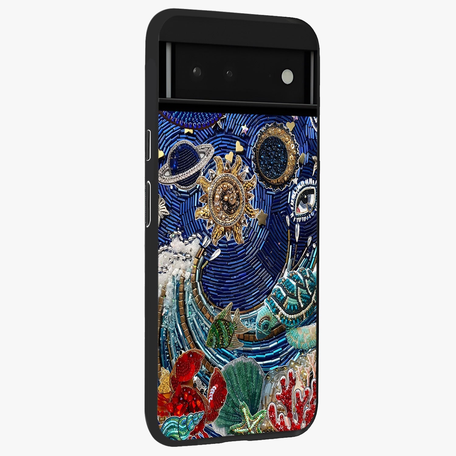 Universe Underwater Spark Glass Case upright view showcasing magical underwater galaxy artwork with vibrant cosmic theme.