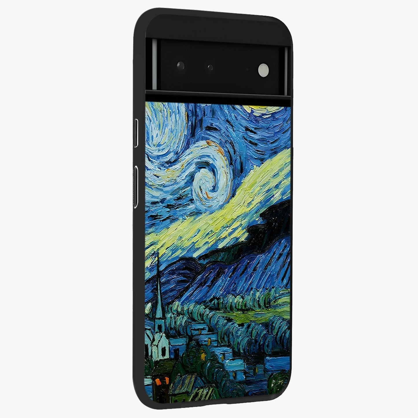 Van Gogh Art Glass Case upright view showcasing expressive painting style artwork with timeless artistic theme.