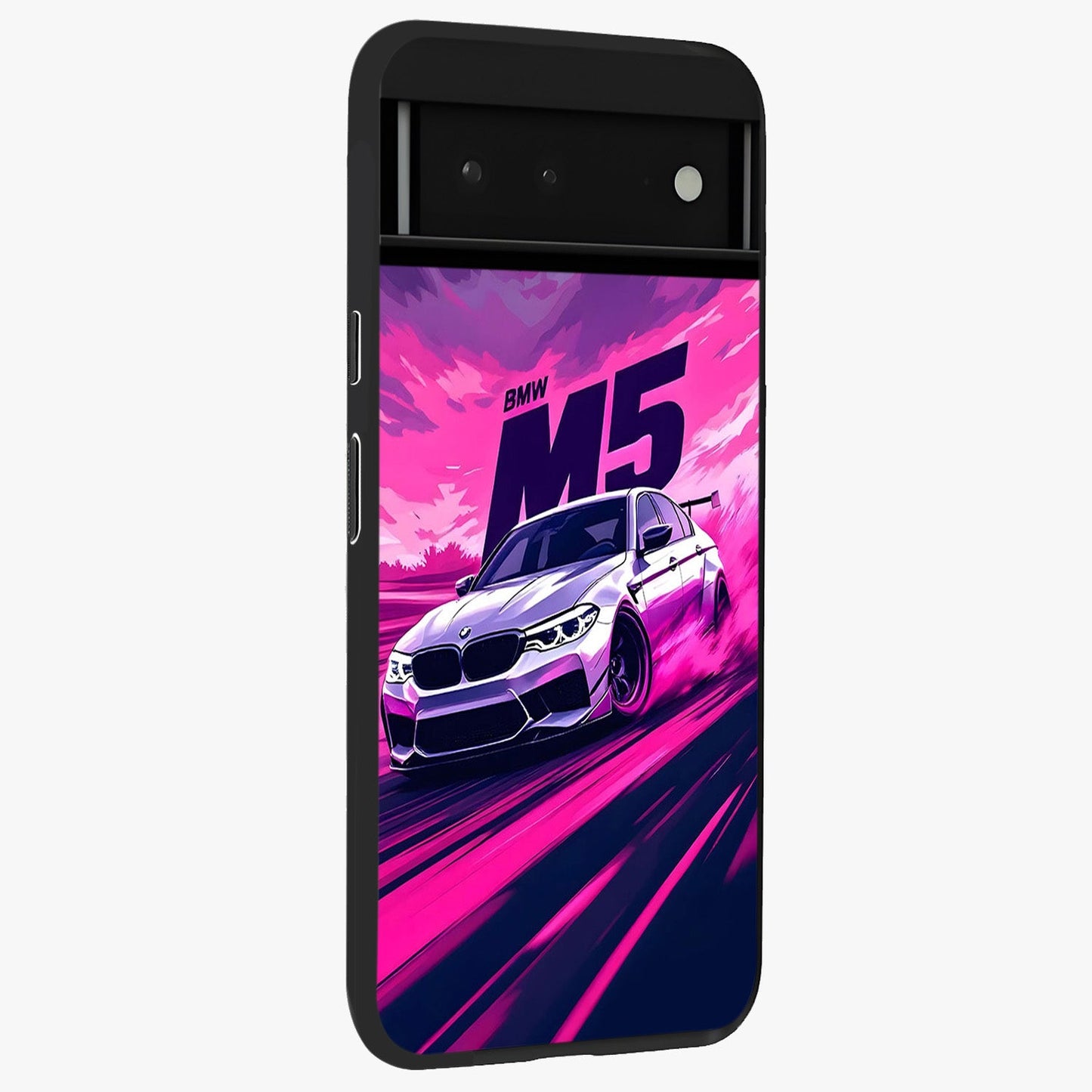 Velocity Drift Pulse Glass Case upright view showcasing powerful racing artwork with energetic motorsport theme.
