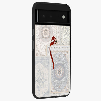 White Aesthetic Bow Glass Case upright view showcasing delicate ribbon bow artwork with cute minimalist theme.