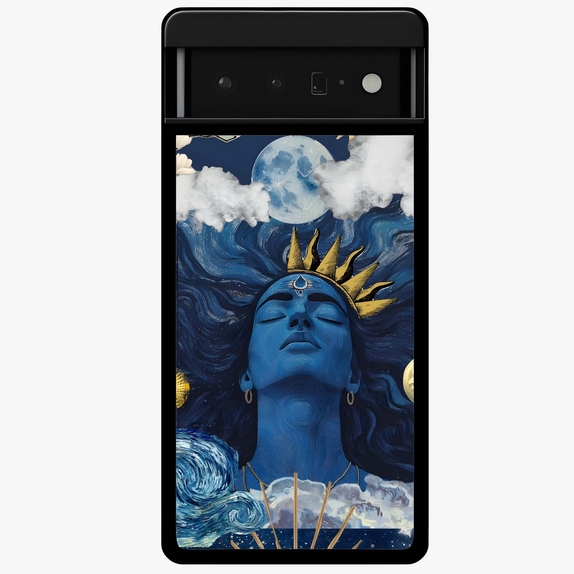 Aesthetic Lord Shiva Glass Case showing flat back view with divine Shiva artwork and glossy glass finish.