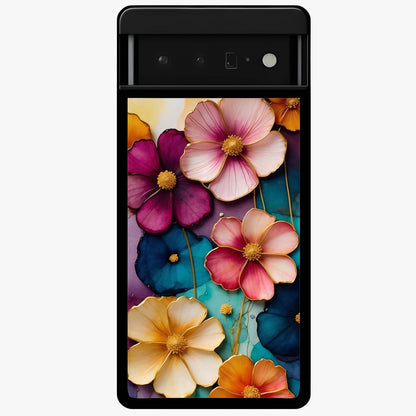 Artlyn Grace Flower Pattern Glass Case showing flat back view with elegant floral pattern artwork and glossy glass finish.