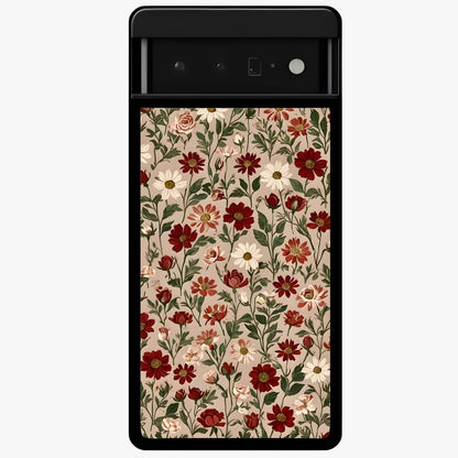 Biege Flower With Leaf Glass Case showing flat back view with soft beige floral artwork and glossy glass finish.