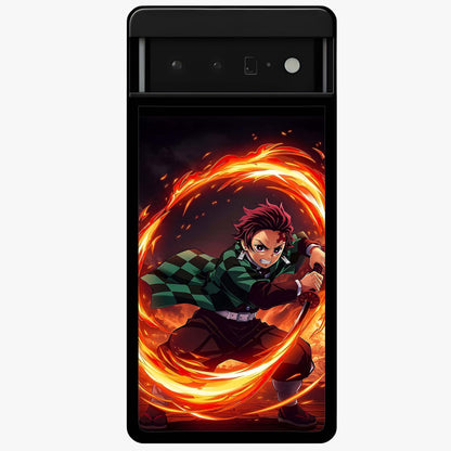 Blazing Sword Resolve Glass Case showing flat back view with fiery sword artwork and glossy glass finish.