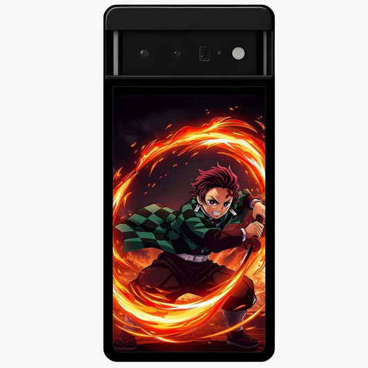 Blazing Sword Resolve Glass Case showing flat back view with fiery sword artwork and glossy glass finish.