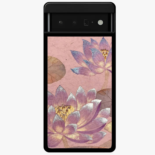 Blossom Mist Lotus Glass Case showing flat back view with serene lotus blossom artwork and glossy glass finish.