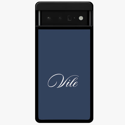 Blue Background Personalized Custom Name Glass Case showing flat back view with minimal blue background and custom name design.