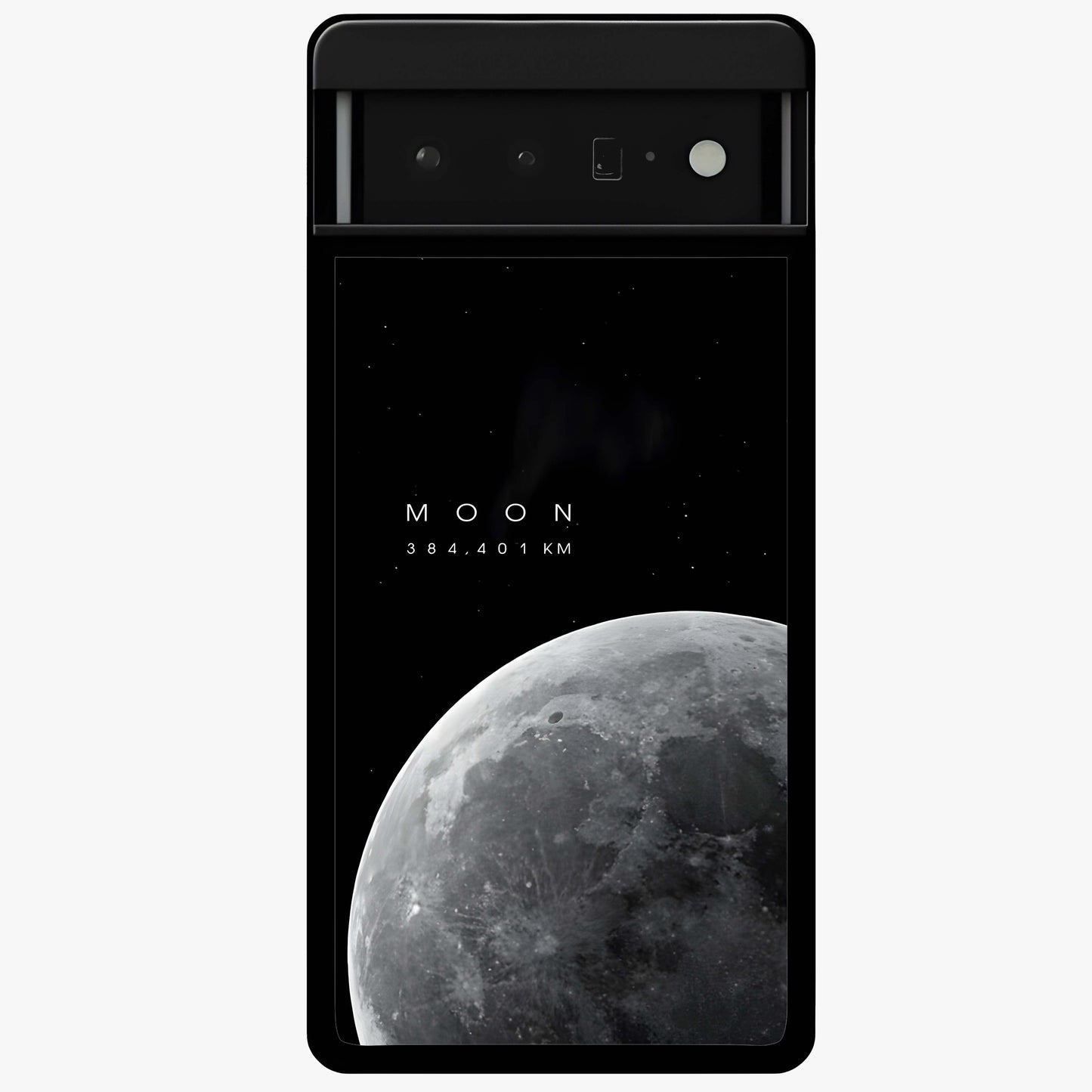 Cosmic Moon Glow Glass Case showing flat back view with glowing moon artwork and glossy glass finish.