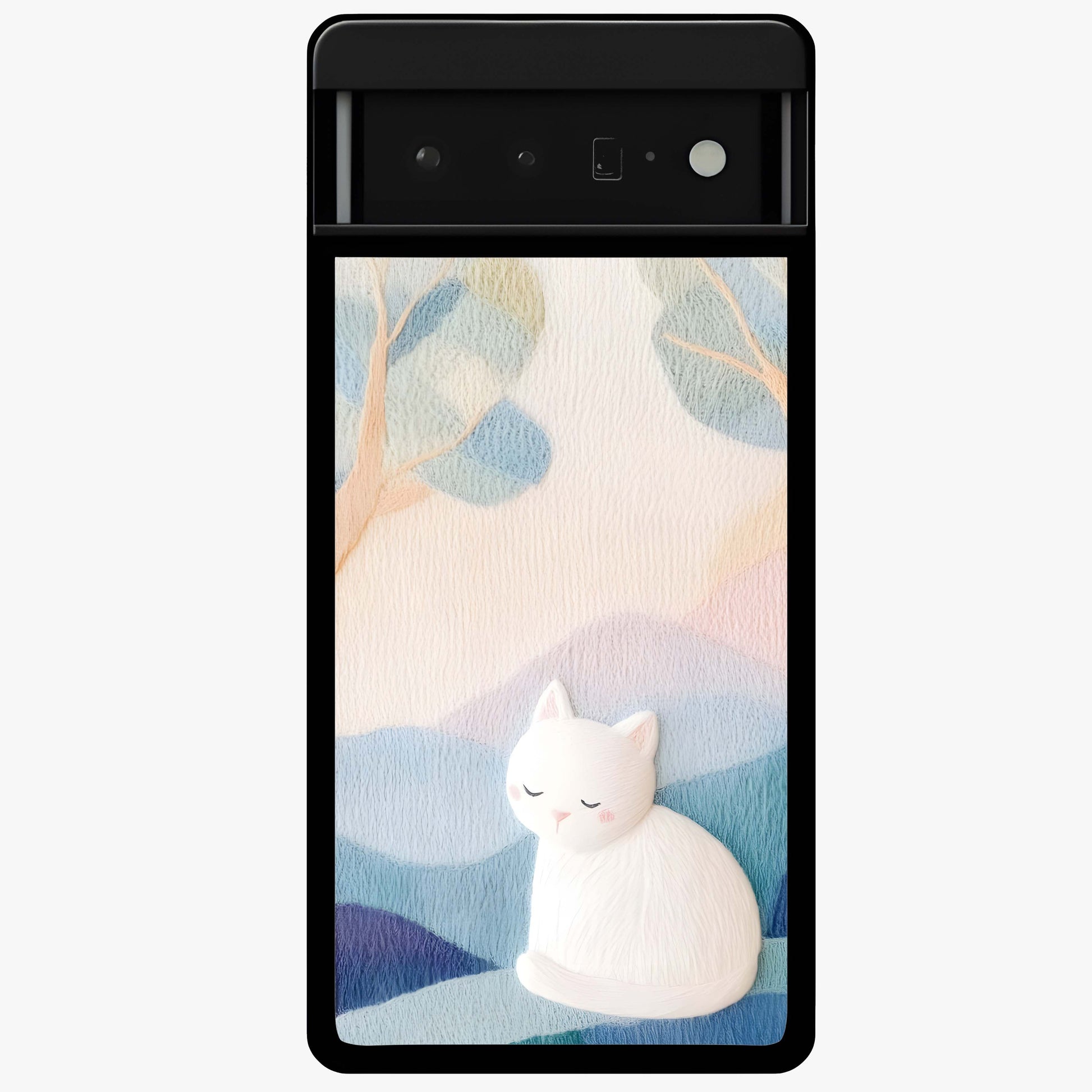 Cotton Dream Cat Glass Case showing flat back view with soft dreamy cat artwork and glossy glass finish.