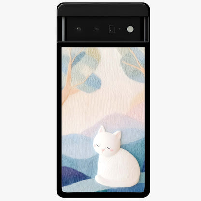 Cotton Dream Cat Glass Case showing flat back view with soft dreamy cat artwork and glossy glass finish.