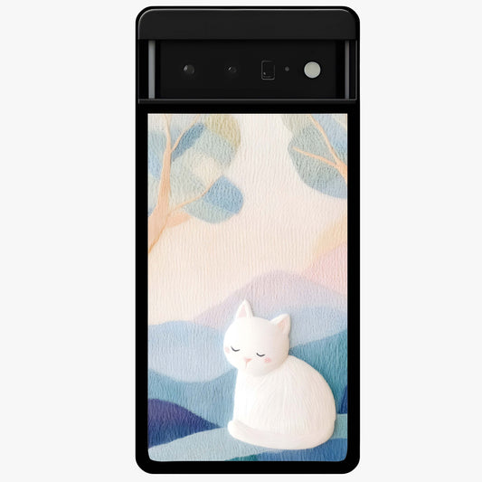 Cotton Dream Cat Glass Case showing flat back view with soft dreamy cat artwork and glossy glass finish.