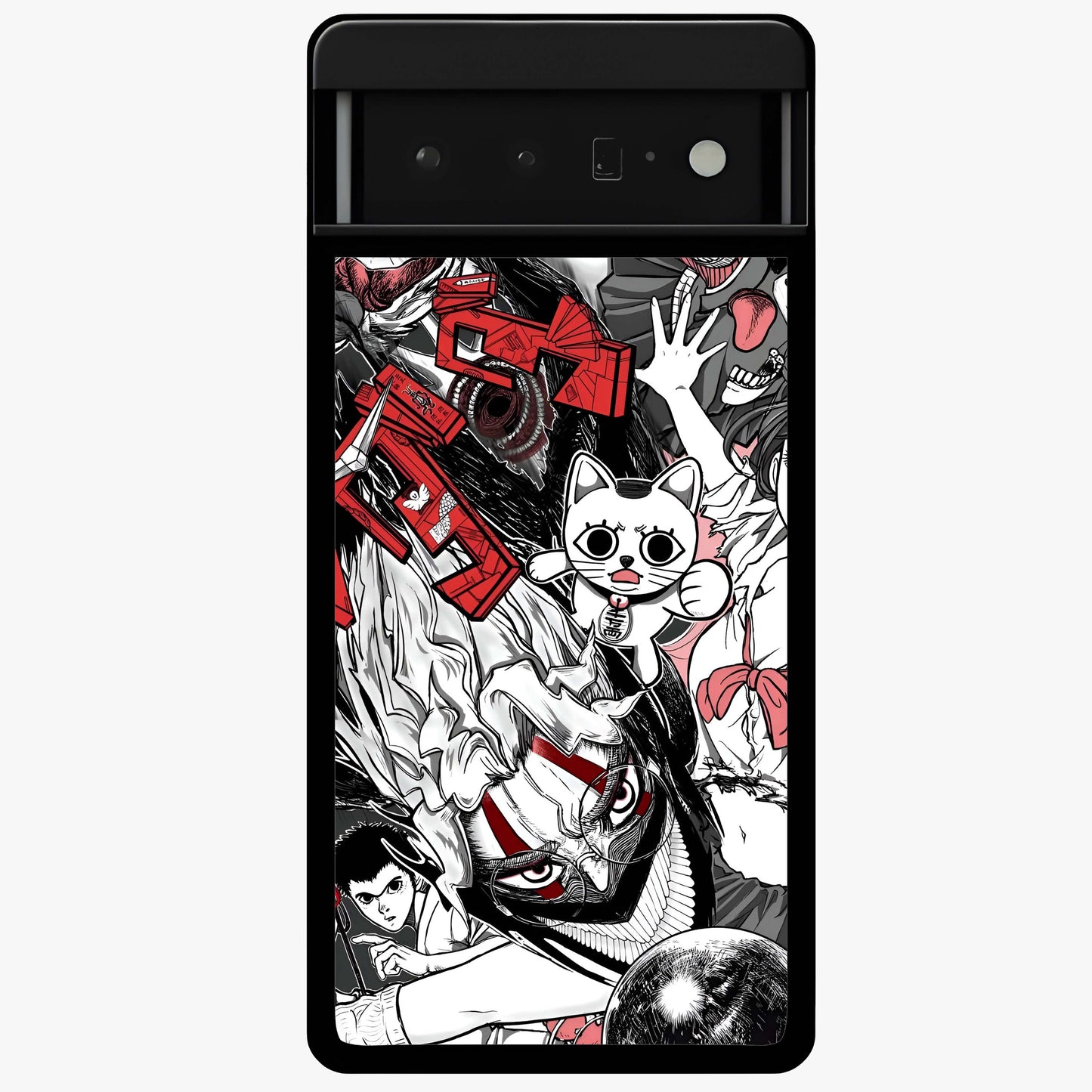 Crimson Chaos Panel Glass Case showing flat back view with bold crimson abstract artwork and glossy glass finish.
