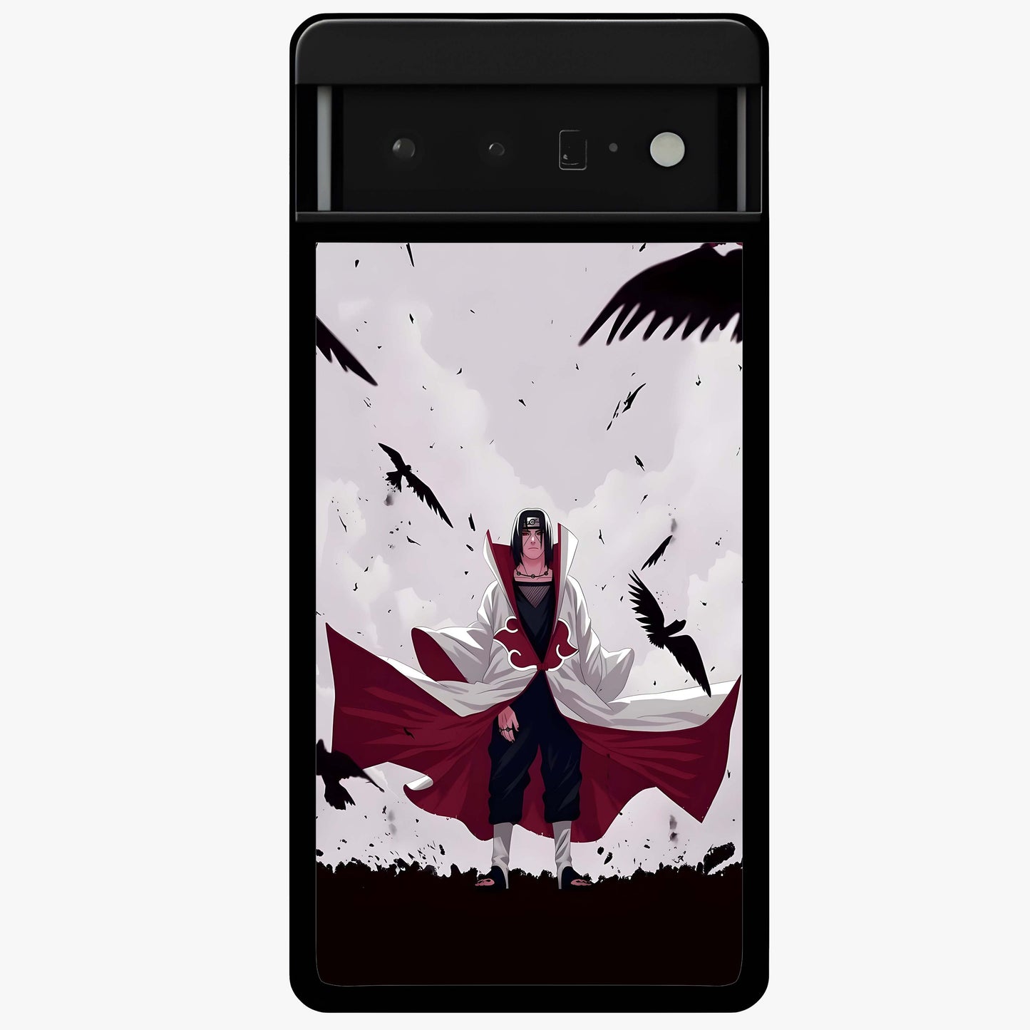 Crimson Crow Ascension Glass Case showing flat back view with mystical crow artwork and glossy glass finish.
