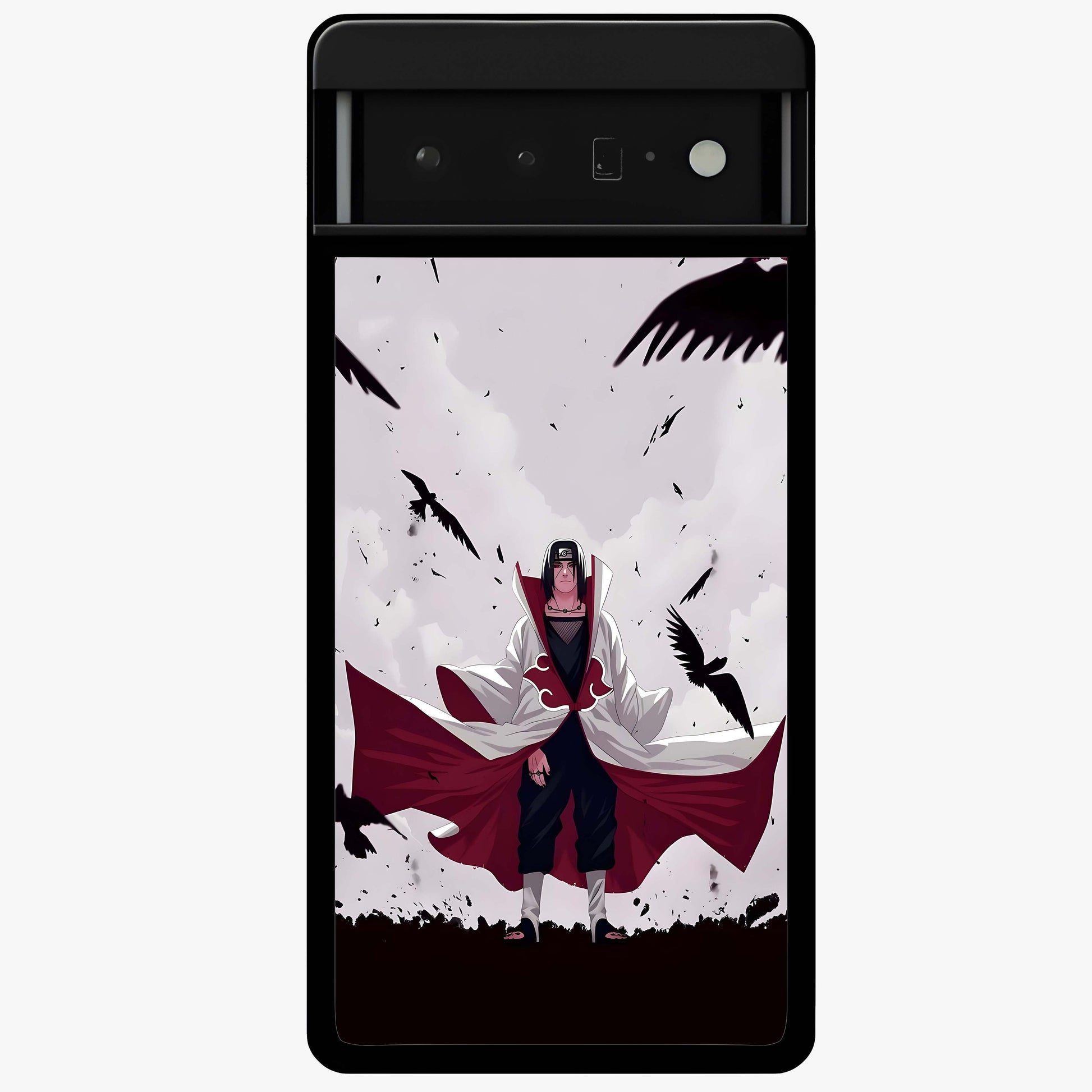 Crimson Crow Ascension Glass Case showing flat back view with mystical crow artwork and glossy glass finish.