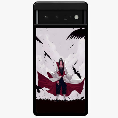 Crimson Crow Ascension Glass Case showing flat back view with mystical crow artwork and glossy glass finish.