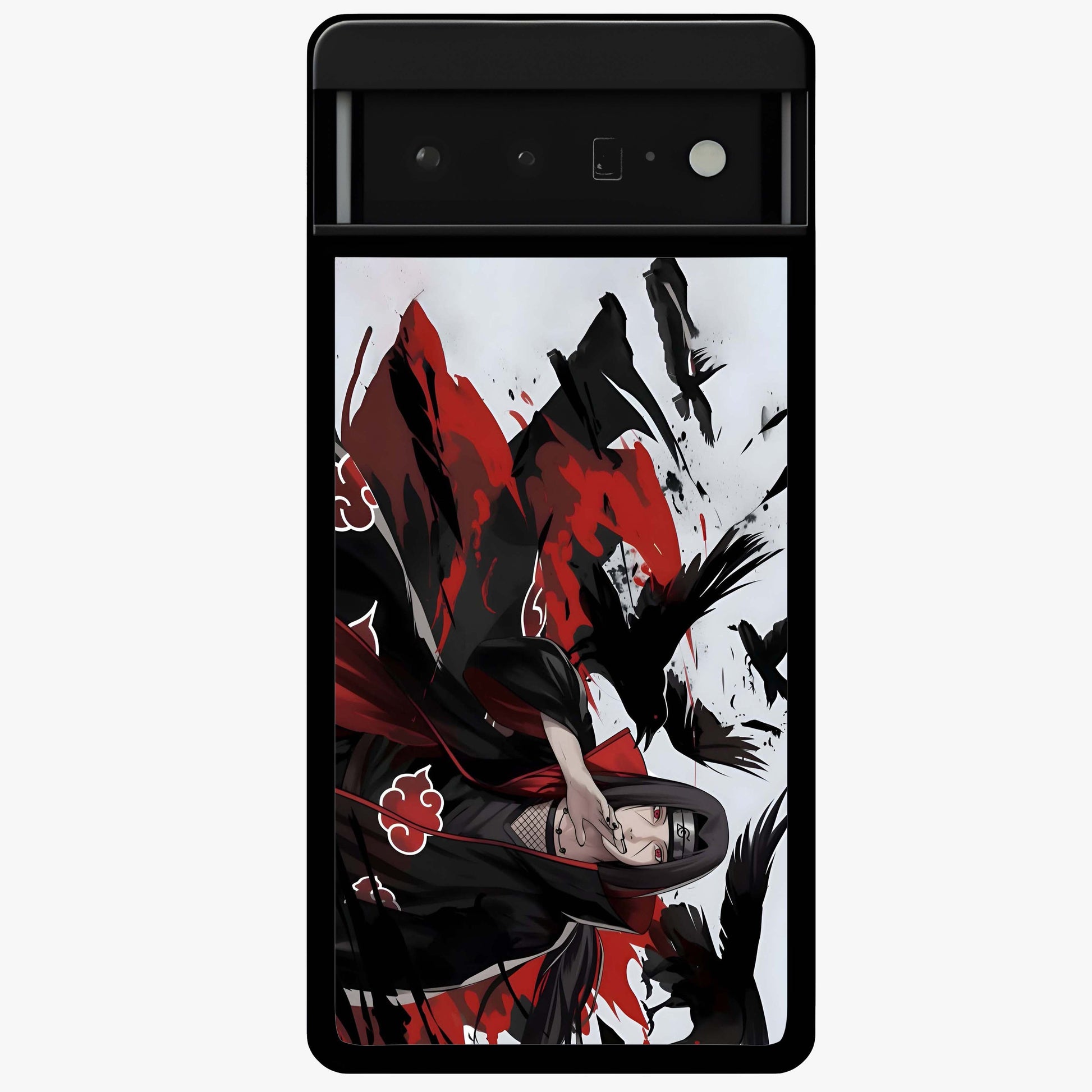 Crimson Crow Illusion Glass Case showing flat back view with artistic crow illusion artwork and glossy glass finish.