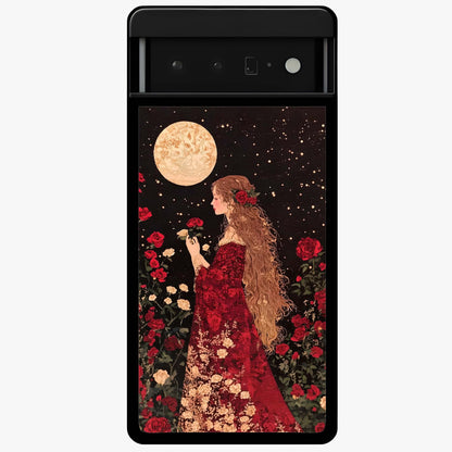 Crimson Dreams Glass Case showing flat back view with dreamy crimson artwork and glossy glass finish.