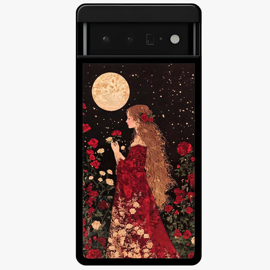 Crimson Dreams Glass Case showing flat back view with dreamy crimson artwork and glossy glass finish.