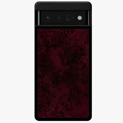 Crimson Fade Flow Glass Case showing flat back view with flowing crimson gradient artwork and glossy glass finish.