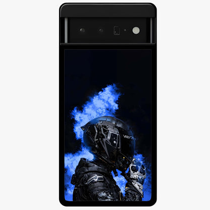 Cyber Sentinel Protocol Glass Case showing flat back view with futuristic cyber themed artwork and glossy glass finish.
