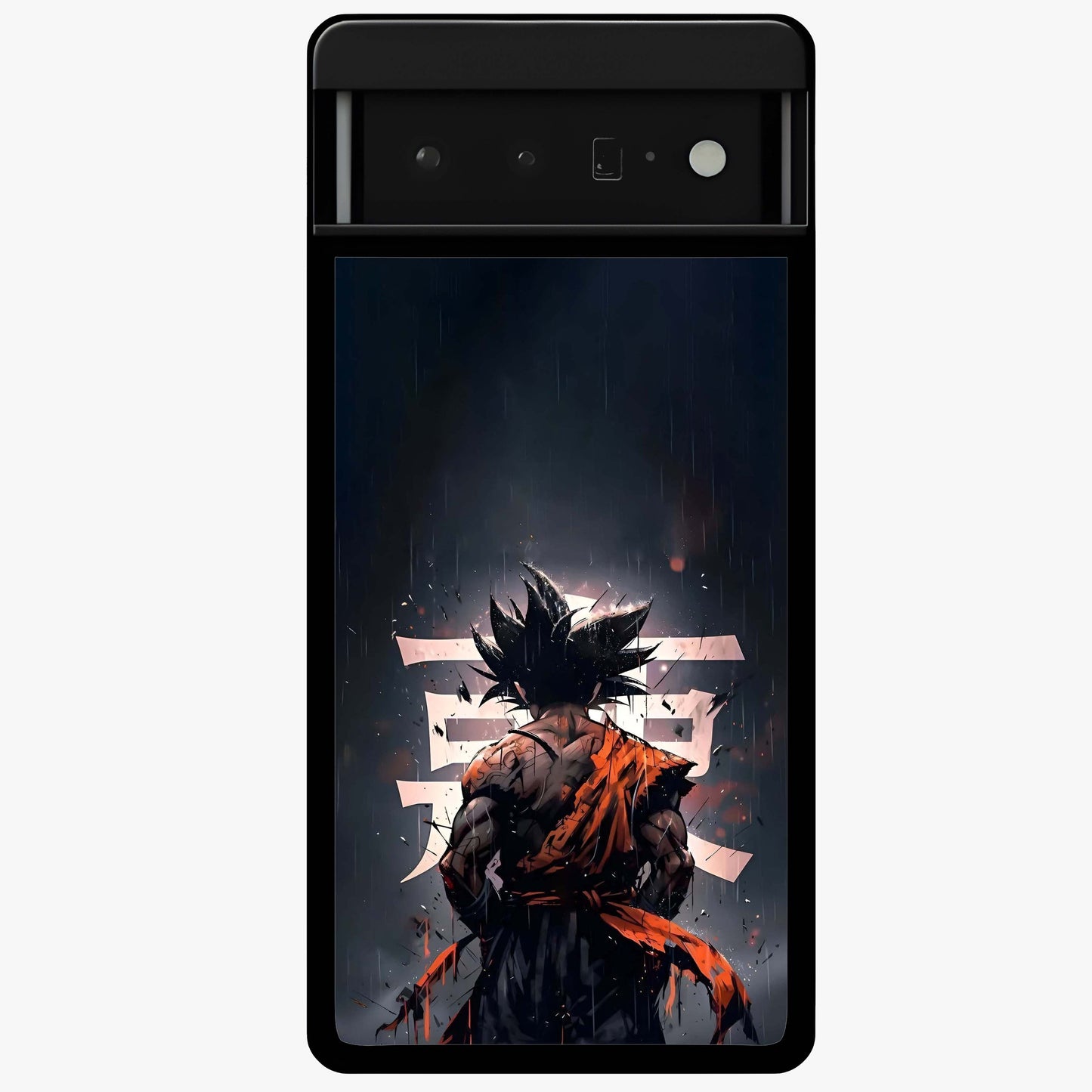 Dark Warrior In Rain Glass Case showing flat back view with warrior artwork in rainy atmosphere and glossy glass finish.