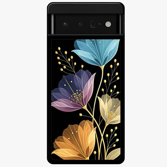 Delicate Multicolor Flowers Glass Case showing flat back view with vibrant floral artwork and glossy glass finish.