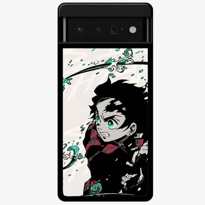 Demon Slayer Glass Case showing flat back view with bold anime inspired artwork and glossy glass finish.