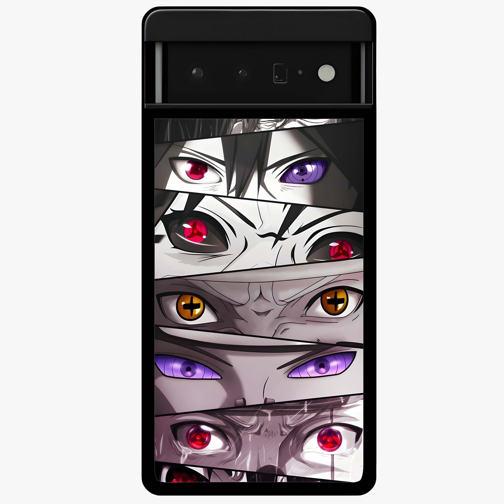 Eyes of Destiny Glass Case showing flat back view with striking eye themed artwork and glossy glass finish.