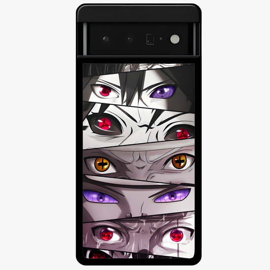 Eyes of Destiny Glass Case showing flat back view with striking eye themed artwork and glossy glass finish.