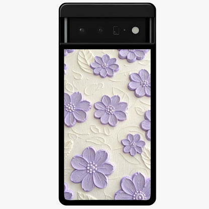 Floral Wall Art With Purple Flowers Glass Case showing flat back view with purple flower artwork and glossy glass finish.