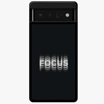 Focus Mode On Glass Case showing flat back view with bold motivational typography design and glossy glass finish.
