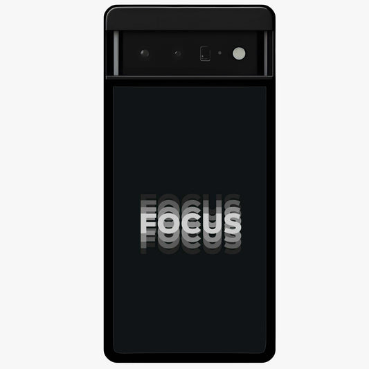 Focus Mode On Glass Case showing flat back view with bold motivational typography design and glossy glass finish.