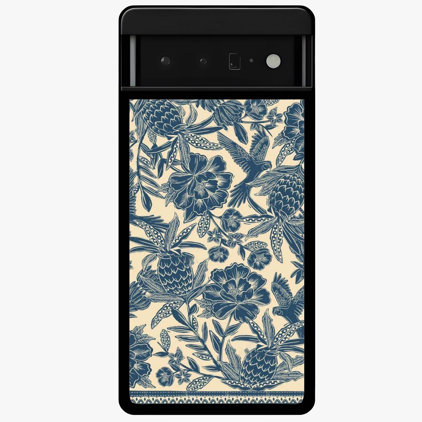 Heirloom Wild Bloom Glass Case showing flat back view with vintage inspired wild flower artwork and glossy glass finish.