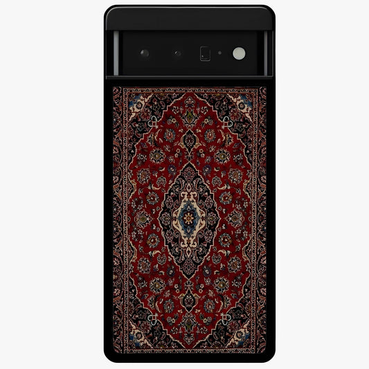 Heritage Carpet Royale Glass Case showing flat back view with ornate Persian carpet inspired pattern and glossy glass finish.