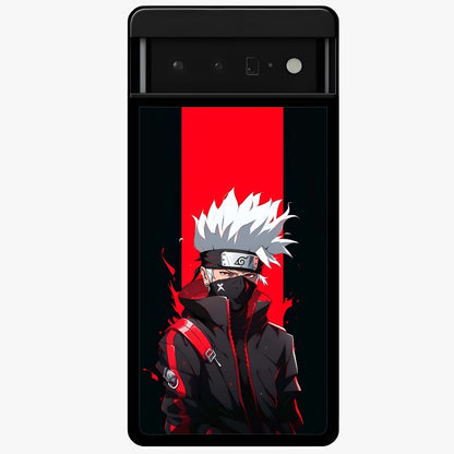 Kakashi Scarlet Shadow Glass Case showing flat back view with powerful anime ninja artwork and glossy glass finish.