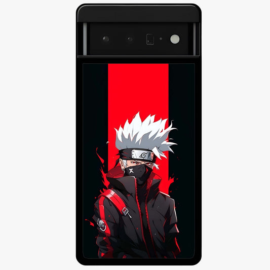 Kakashi Scarlet Shadow Glass Case showing flat back view with powerful anime ninja artwork and glossy glass finish.