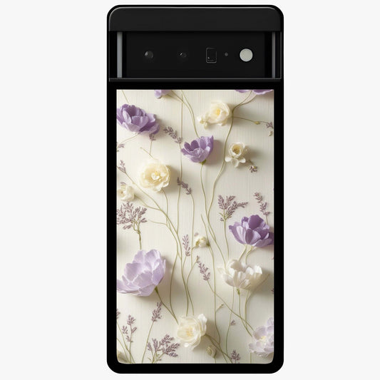 Lilac Breeze Harmony Glass Case showing flat back view with soft lilac themed artwork and glossy glass finish.