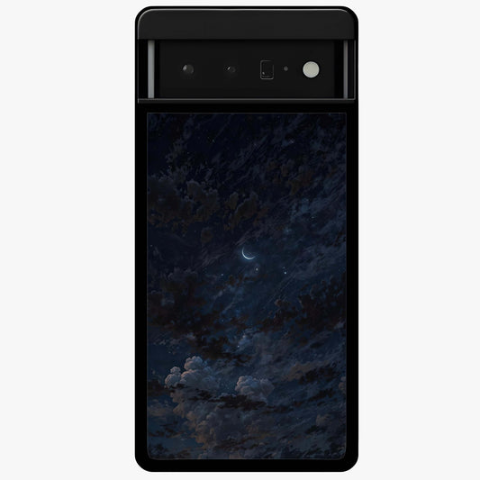 Lunar Veil Silence Glass Case showing flat back view with mystical moon veil artwork and glossy glass finish.