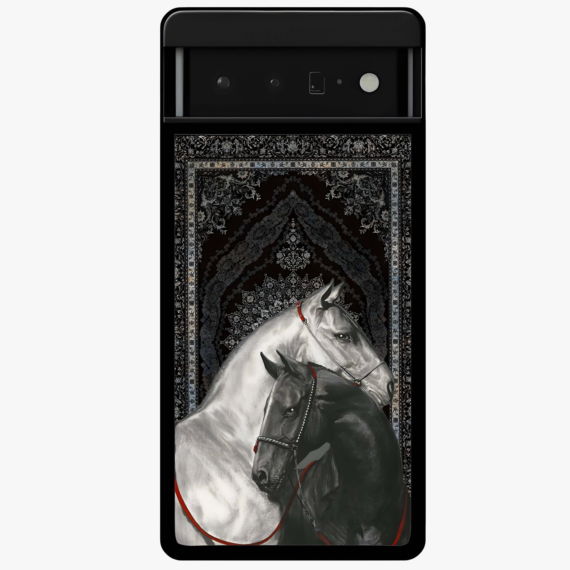 Majestic Ride Legacy Glass Case showing flat back view with powerful automotive inspired artwork and glossy glass finish.