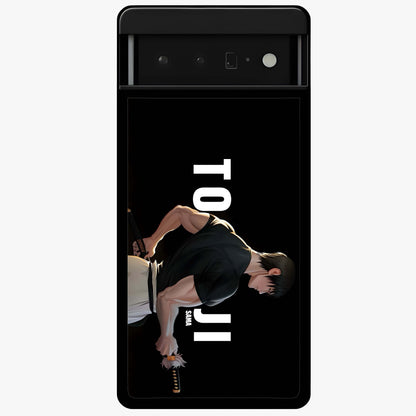 Midnight Blade Resolve Glass Case showing flat back view with dark warrior sword artwork and glossy glass finish.