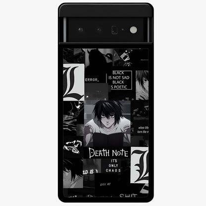 Midnight Chaos Mind Glass Case showing flat back view with abstract dark themed artwork and glossy glass finish.