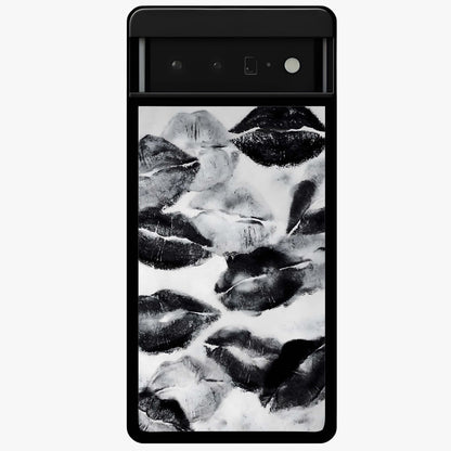 Midnight Kiss Marks Glass Case showing flat back view with lipstick kiss mark artwork and glossy glass finish.