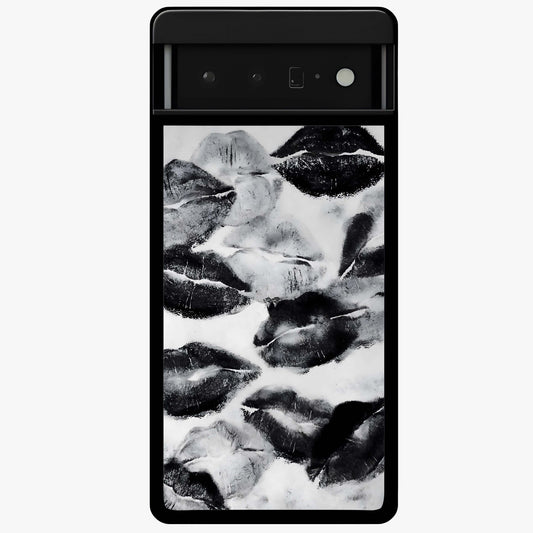 Midnight Kiss Marks Glass Case showing flat back view with lipstick kiss mark artwork and glossy glass finish.