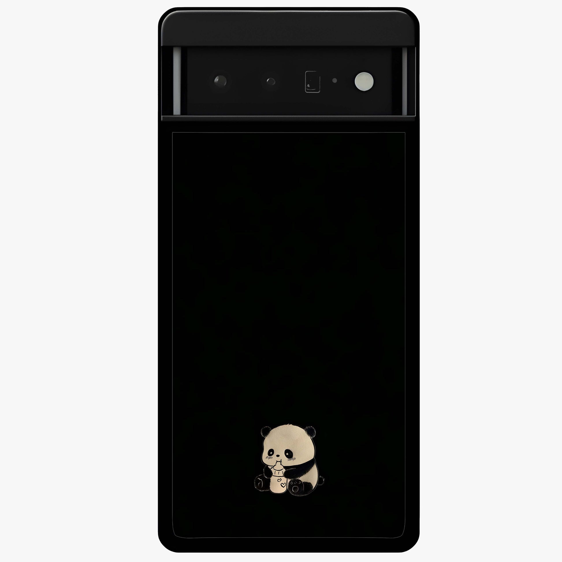 Midnight Panda Love Glass Case showing flat back view with cute panda themed artwork and glossy glass finish.