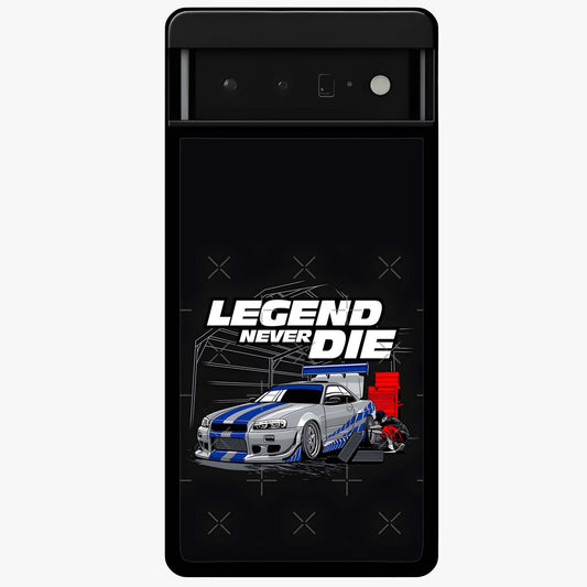 Midnight Racing Legacy Glass Case showing flat back view with sleek racing inspired artwork and glossy glass finish.