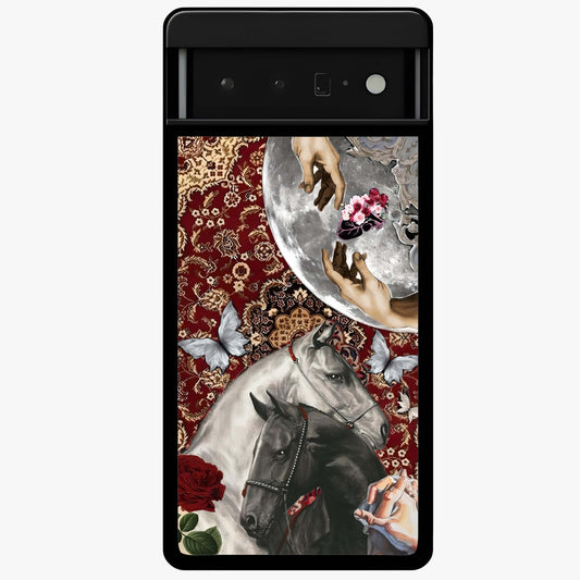 Moonlit Royal Stallion Glass Case showing flat back view with majestic horse under moonlight artwork and glossy glass finish.