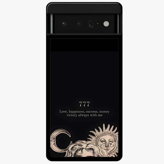 Mystic Victory Aura Glass Case showing flat back view with victory symbol artwork and glossy glass finish.