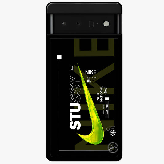 Neon Street Edition Glass Case showing flat back view with neon street style artwork and glossy glass finish.