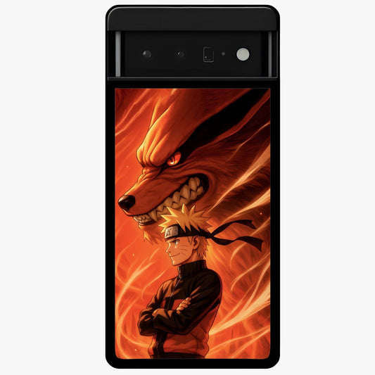 Nine Tails Legacy Glass Case showing flat back view with powerful nine-tailed fox inspired artwork and glossy glass finish.
