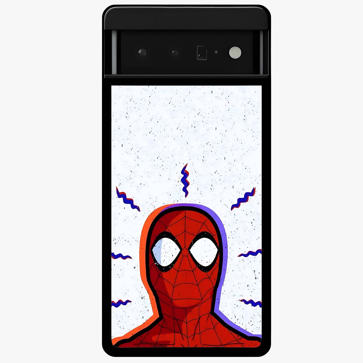 Omg Spiderman Glass Case showing flat back view with bold superhero inspired artwork and glossy glass finish.